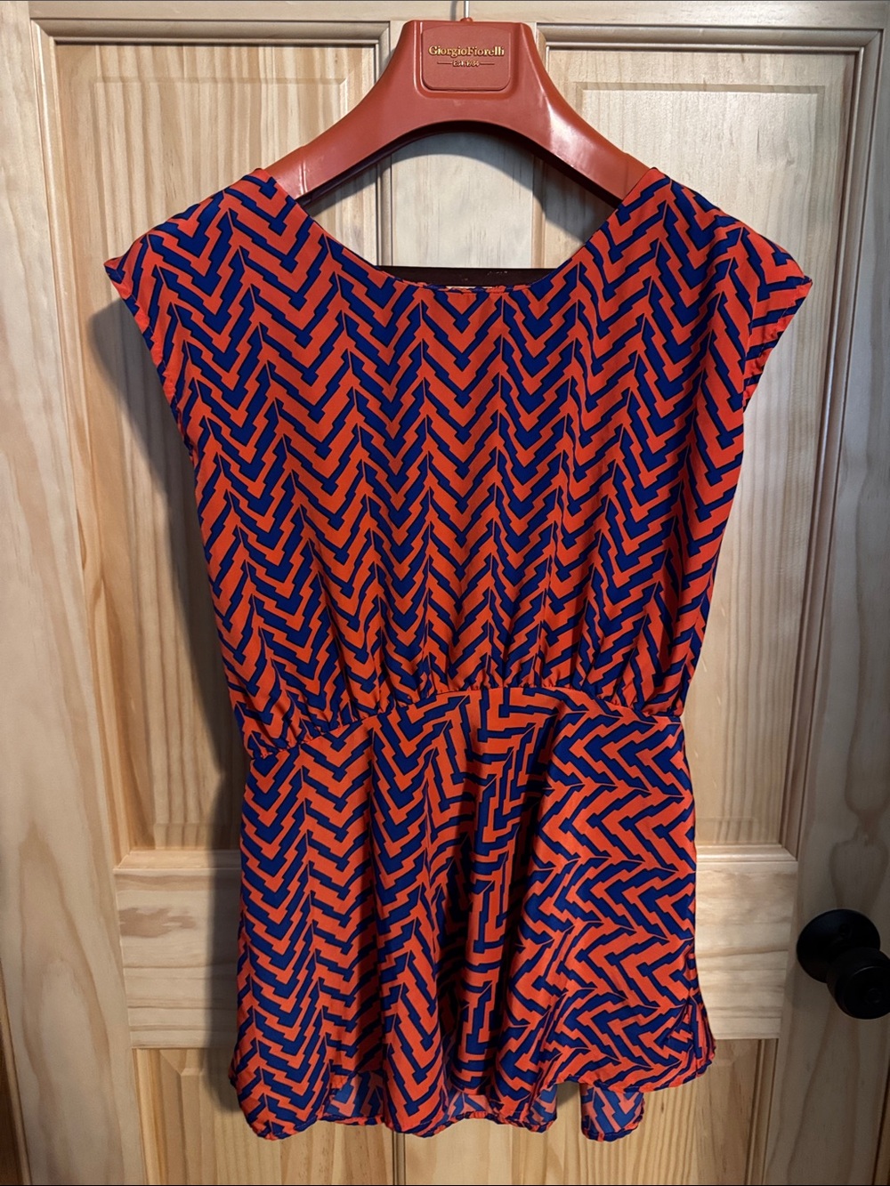 Paper Crane Orange and Navy Zigzag Waist-Defined Blouse